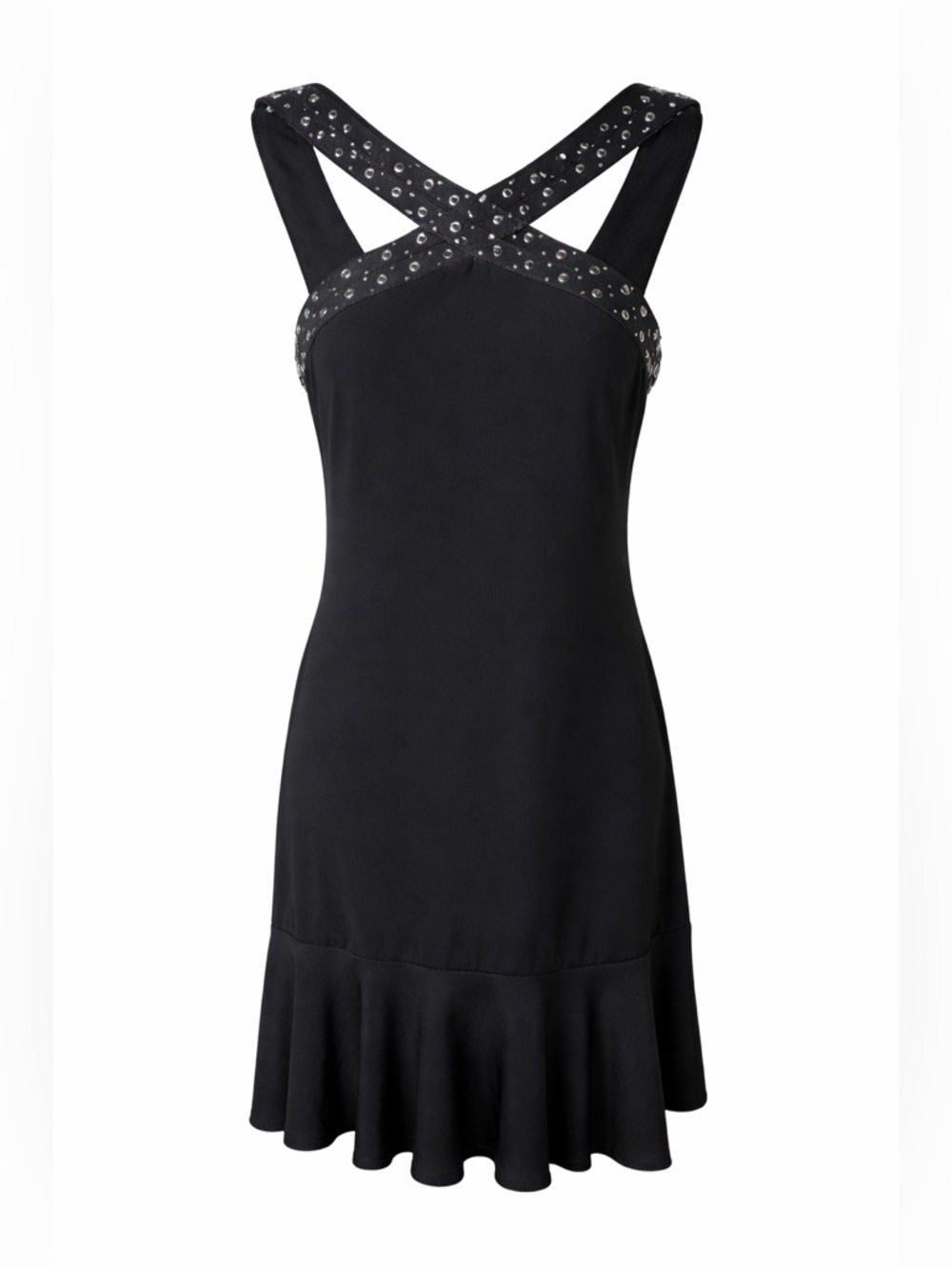 Muse Black Studded Strap Dress Y2K Grunge Alt Goth Mini Festival-Size 8